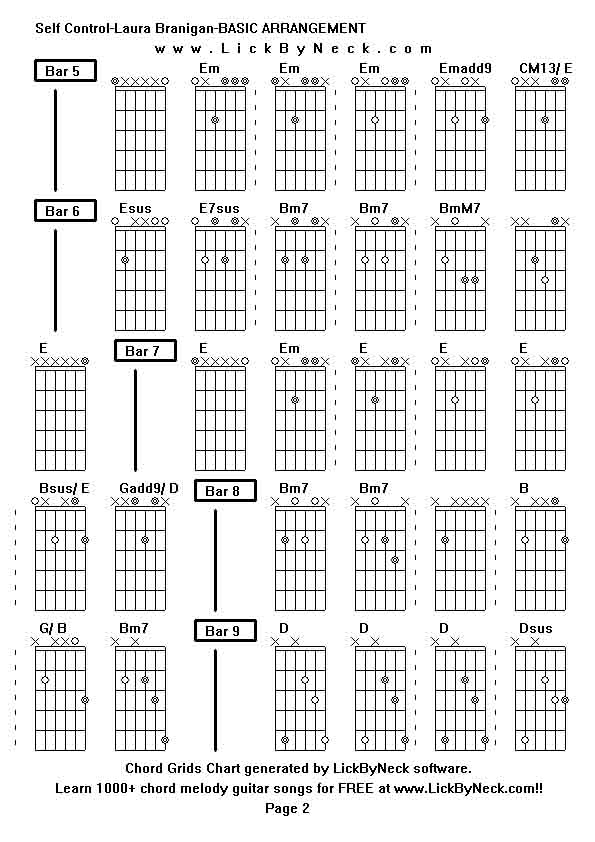 Chord Grids Chart of chord melody fingerstyle guitar song-Self Control-Laura Branigan-BASIC ARRANGEMENT,generated by LickByNeck software.